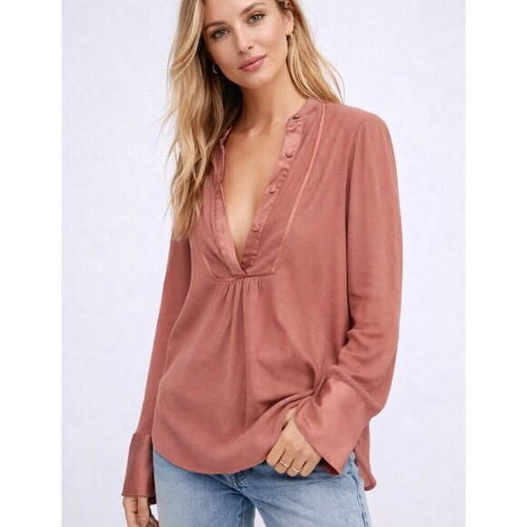 Free People Tops - Free People Free Bird Striped Pullover Long Sleeve Blouse Rust Mauve - Small